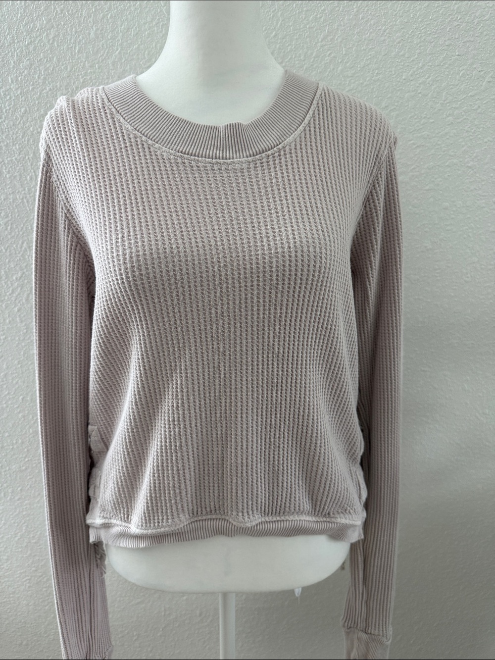 Free People Waffle Knit Crewneck Sweatshirt in Dusty Mauve